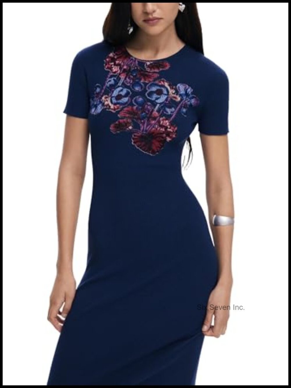 Bodycon Knee-Length Dress with Zipper Back Geometric Pattern